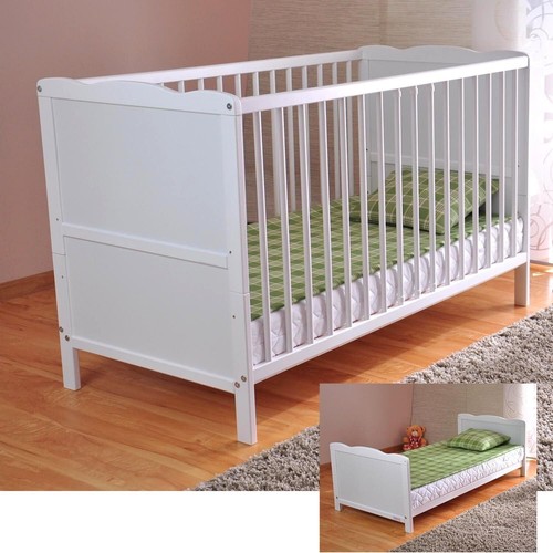 White solid wood baby cot - cot, bed