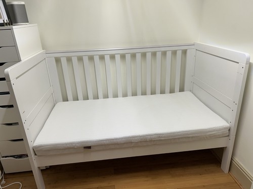 White wooden cotbed converts - wooden,